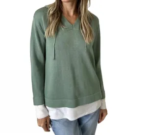 Abigail V-Neck Pullover Hoodie Sweater In Gree