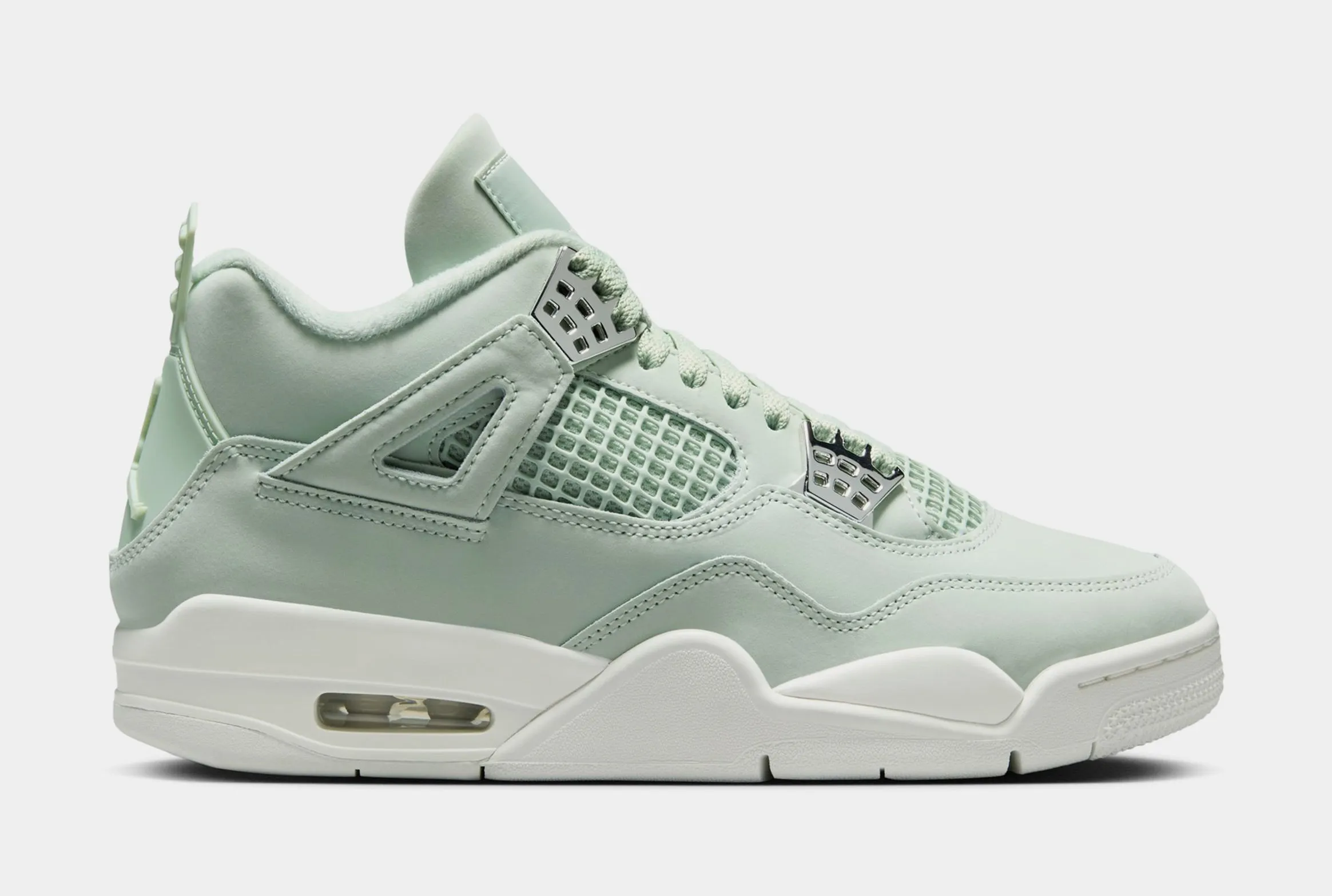 Air Jordan 4 Retro Abundance Womens Lifestyle Shoes (Seafoam/Sail/Metallic Silver)
