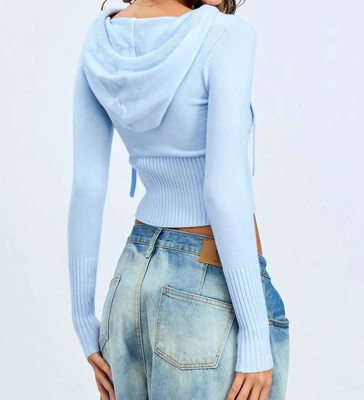 Airy Hooded Sweater In Blue