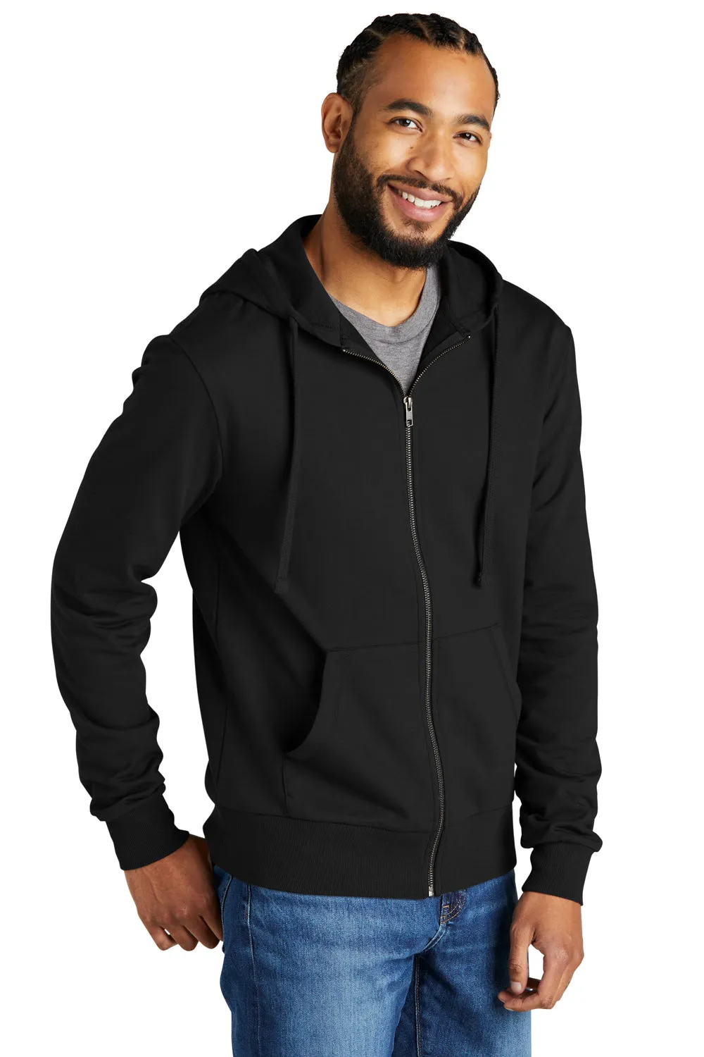 Allmade Mens Organic French Terry Full Zip Hooded Sweatshirt Hoodie w/ Pockets - Deep Black