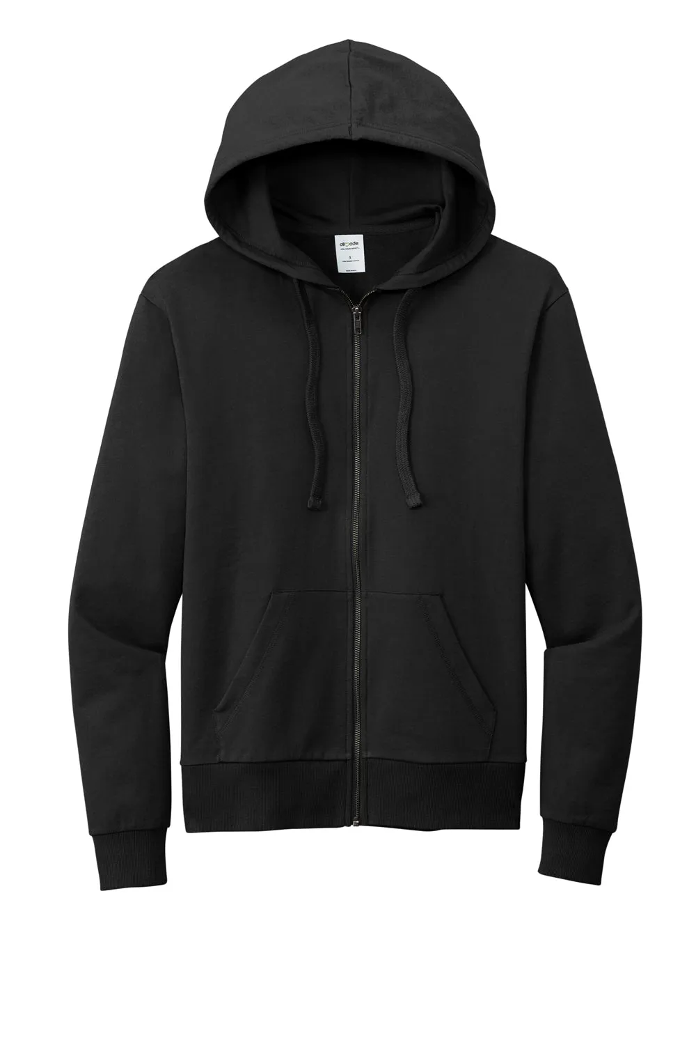 Allmade Mens Organic French Terry Full Zip Hooded Sweatshirt Hoodie w/ Pockets - Deep Black