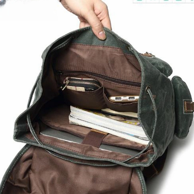 Army Green Waxed Canvas Backpack Waxed Cotton Backpack Large Canvas And Leather Backpack