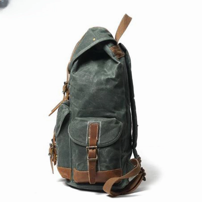 Army Green Waxed Canvas Backpack Waxed Cotton Backpack Large Canvas And Leather Backpack