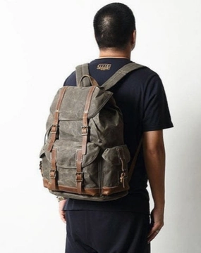 Army Green Waxed Canvas Backpack Waxed Cotton Backpack Large Canvas And Leather Backpack