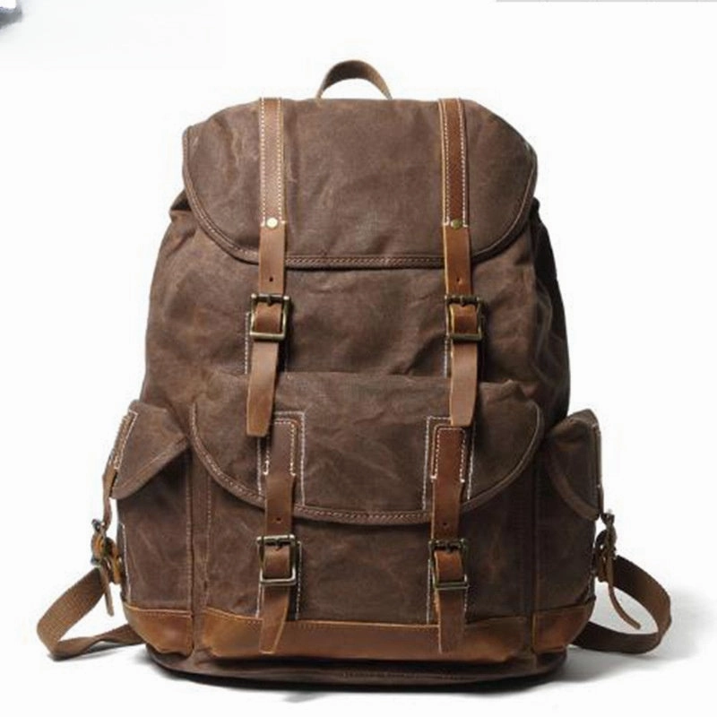 Army Green Waxed Canvas Backpack Waxed Cotton Backpack Large Canvas And Leather Backpack
