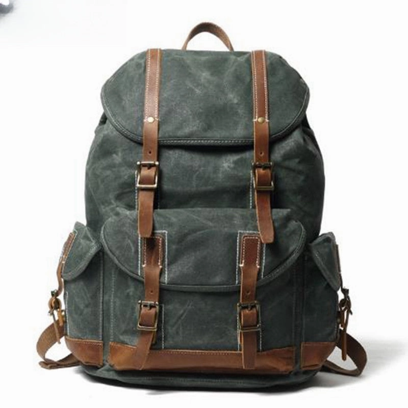 Army Green Waxed Canvas Backpack Waxed Cotton Backpack Large Canvas And Leather Backpack
