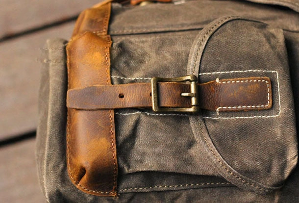 Army Green Waxed Canvas Backpack Waxed Cotton Backpack Large Canvas And Leather Backpack