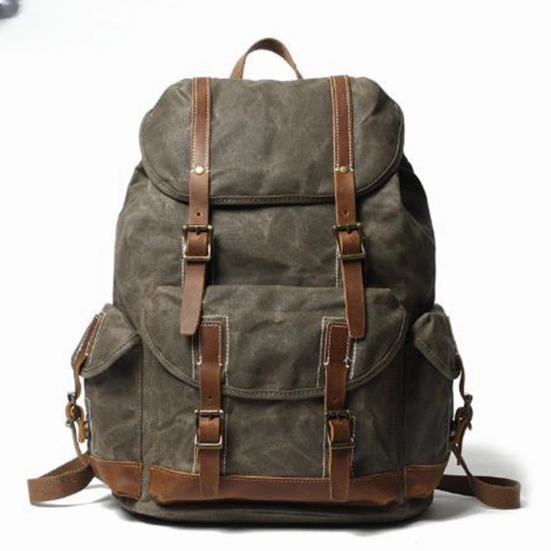 Army Green Waxed Canvas Backpack Waxed Cotton Backpack Large Canvas And Leather Backpack