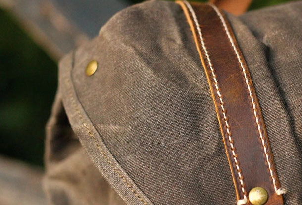 Army Green Waxed Canvas Backpack Waxed Cotton Backpack Large Canvas And Leather Backpack