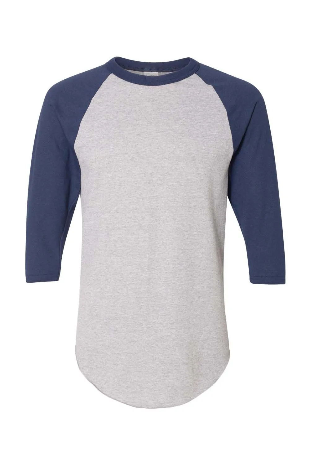 Augusta Sportswear Mens 3/4 Sleeve Crewneck T-Shirt - Heather Grey/Navy Blue