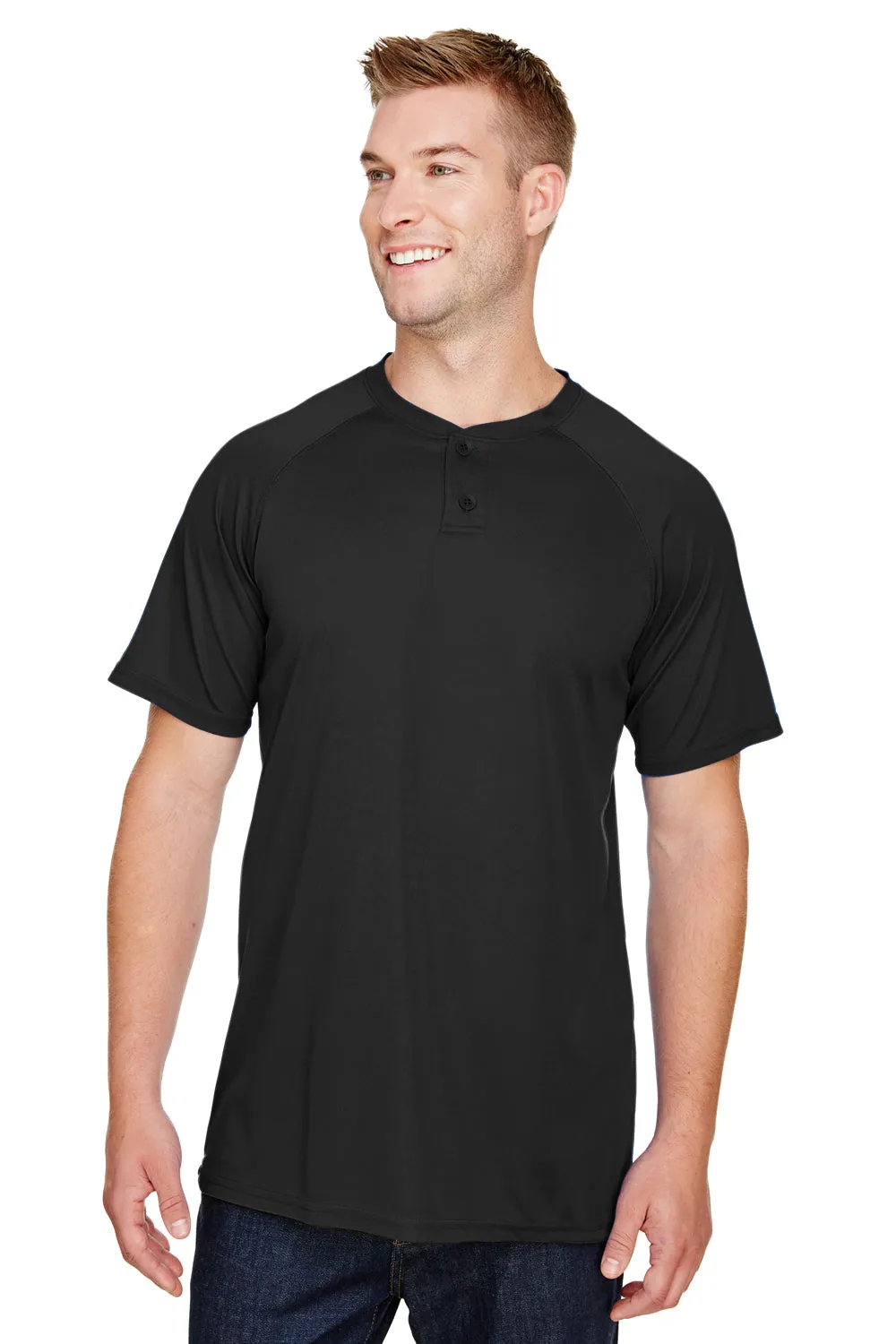 Augusta Sportswear Mens Attain 2 Moisture Wicking Button Short Sleeve Baseball Jersey - Black