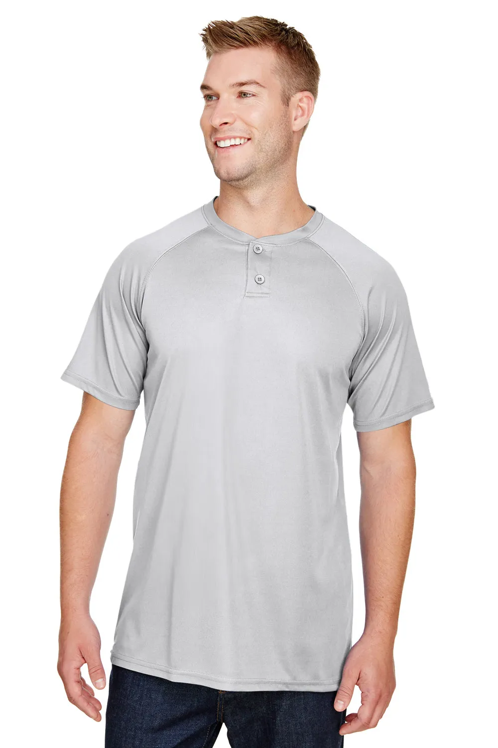 Augusta Sportswear Mens Attain 2 Moisture Wicking Button Short Sleeve Baseball Jersey - Silver Grey