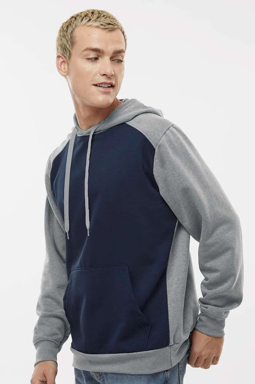 Augusta Sportswear Mens Eco Revive 3 Season Fleece Hooded Sweatshirt Hoodie w/ Pouch Pocket - Navy Blue/Heather Grey