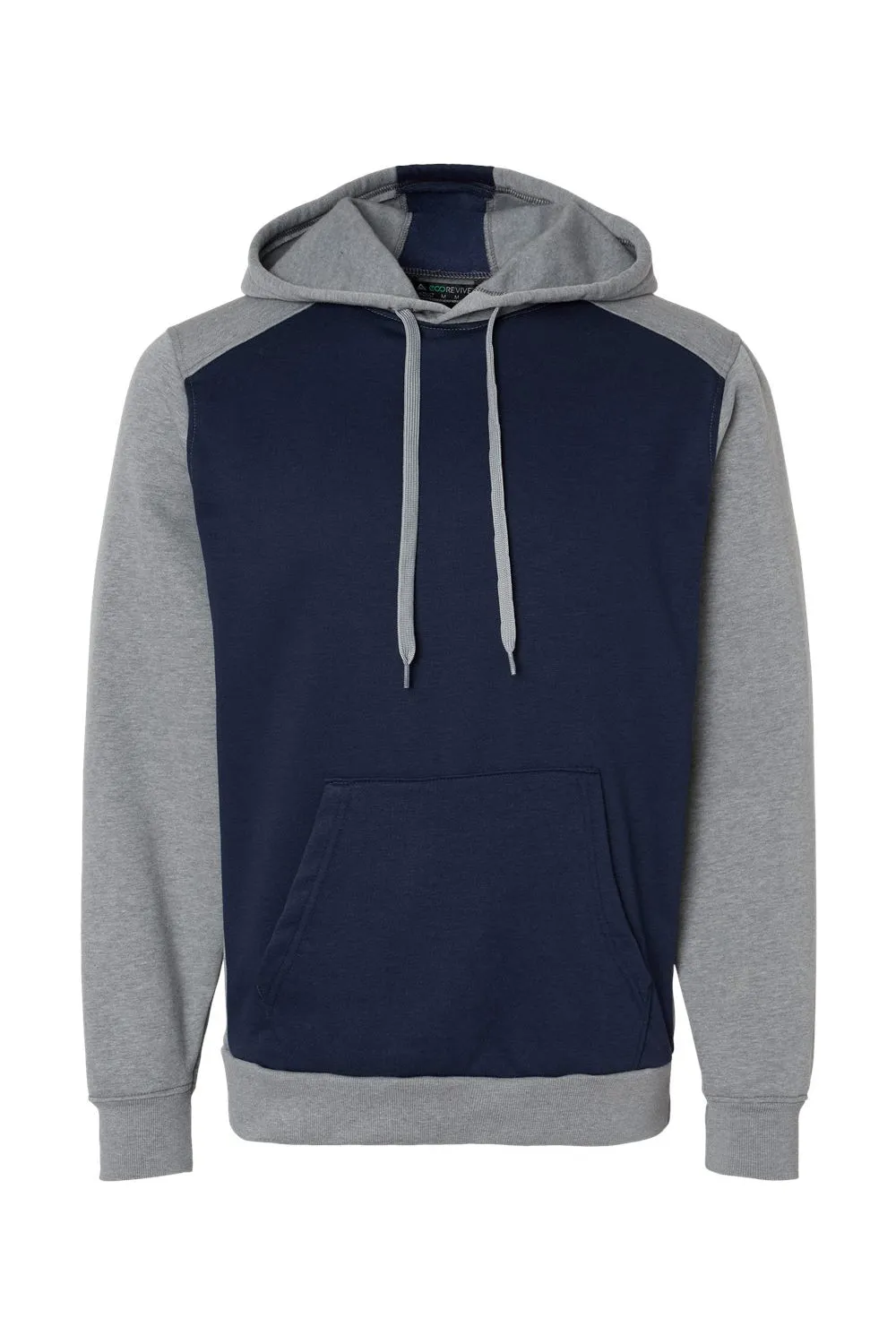 Augusta Sportswear Mens Eco Revive 3 Season Fleece Hooded Sweatshirt Hoodie w/ Pouch Pocket - Navy Blue/Heather Grey