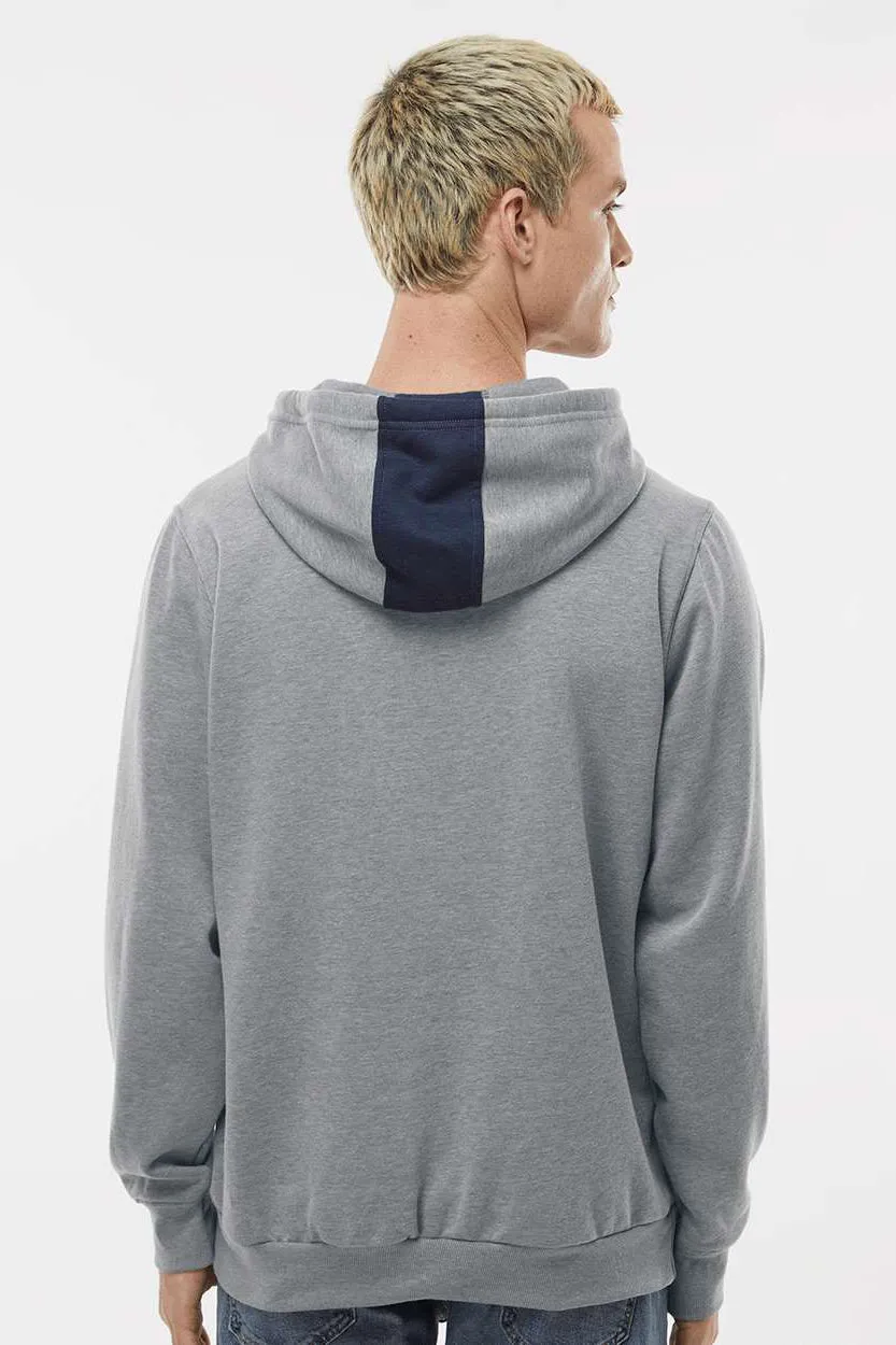 Augusta Sportswear Mens Eco Revive 3 Season Fleece Hooded Sweatshirt Hoodie w/ Pouch Pocket - Navy Blue/Heather Grey