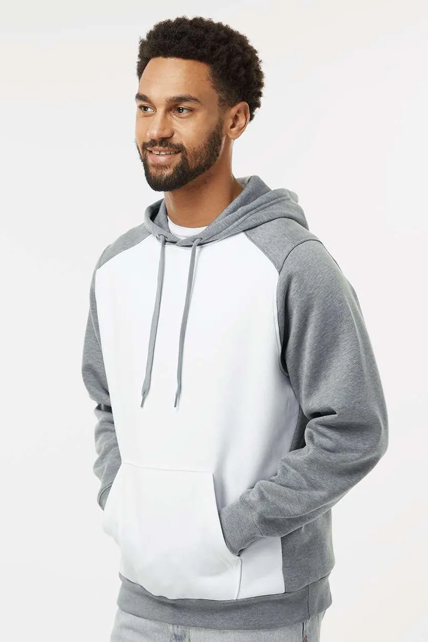 Augusta Sportswear Mens Eco Revive 3 Season Fleece Hooded Sweatshirt Hoodie w/ Pouch Pocket - White/Heather Grey