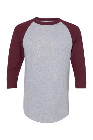 Augusta Sportswear Mens Raglan 3/4 Sleeve Crewneck T-Shirt - Heather Grey/Maroon