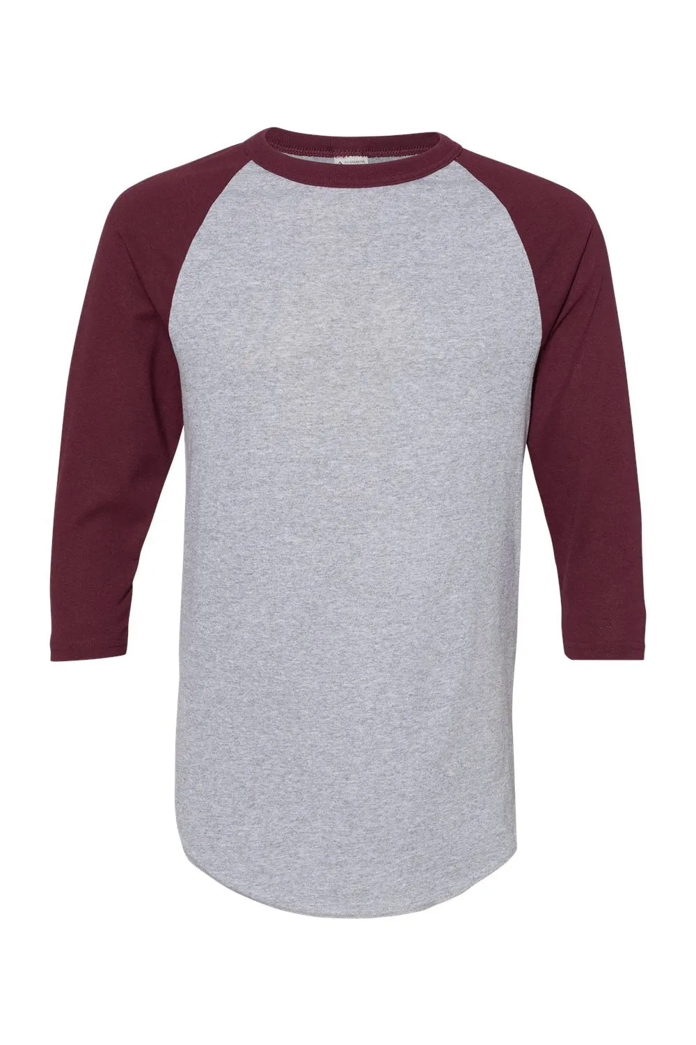 Augusta Sportswear Mens Raglan 3/4 Sleeve Crewneck T-Shirt - Heather Grey/Maroon