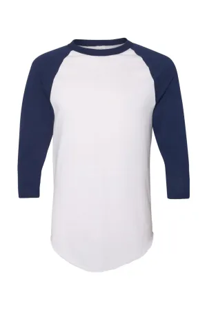 Augusta Sportswear Mens Raglan 3/4 Sleeve Crewneck T-Shirt - White/Navy Blue