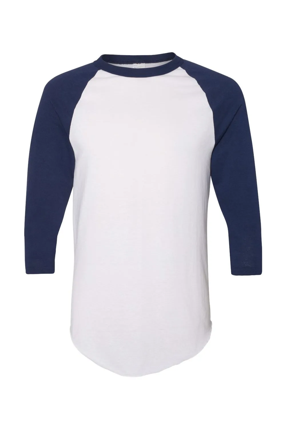 Augusta Sportswear Mens Raglan 3/4 Sleeve Crewneck T-Shirt - White/Navy Blue