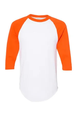 Augusta Sportswear Mens Raglan 3/4 Sleeve Crewneck T-Shirt - White/Orange