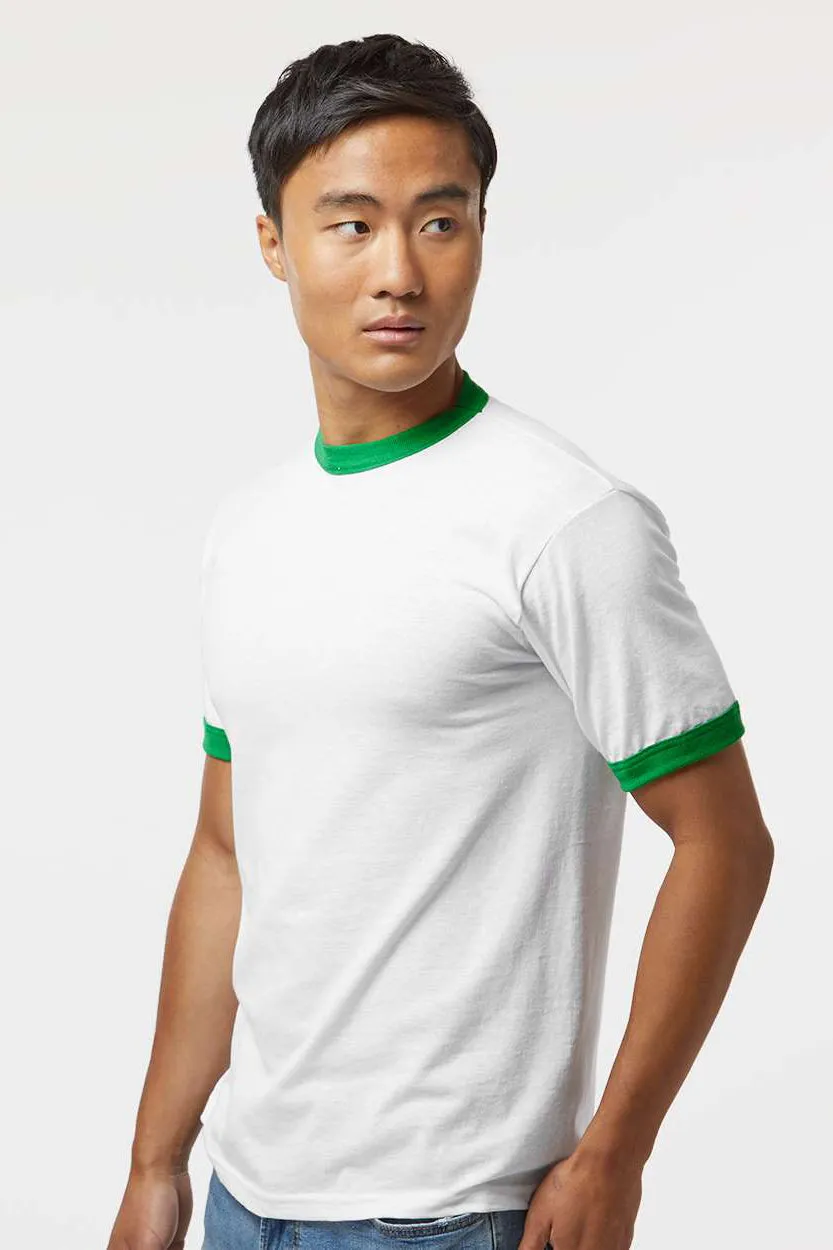 Augusta Sportswear Mens Ringer Short Sleeve Crewneck T-Shirt - White/Kelly Green
