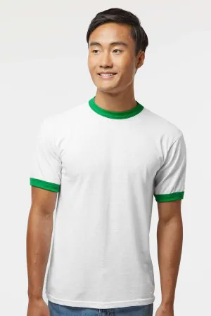 Augusta Sportswear Mens Ringer Short Sleeve Crewneck T-Shirt - White/Kelly Green