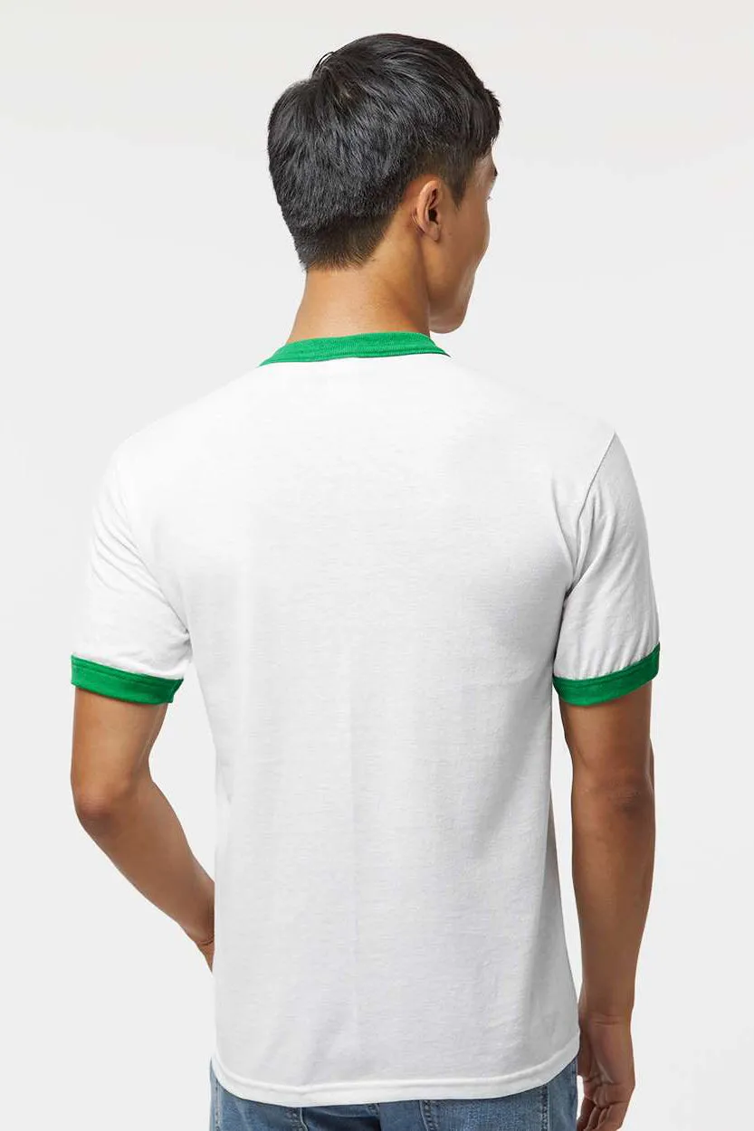Augusta Sportswear Mens Ringer Short Sleeve Crewneck T-Shirt - White/Kelly Green