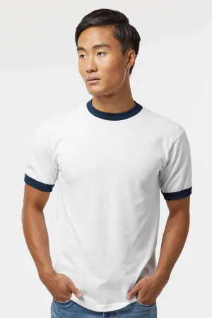 Augusta Sportswear Mens Ringer Short Sleeve Crewneck T-Shirt - White/Navy Blue