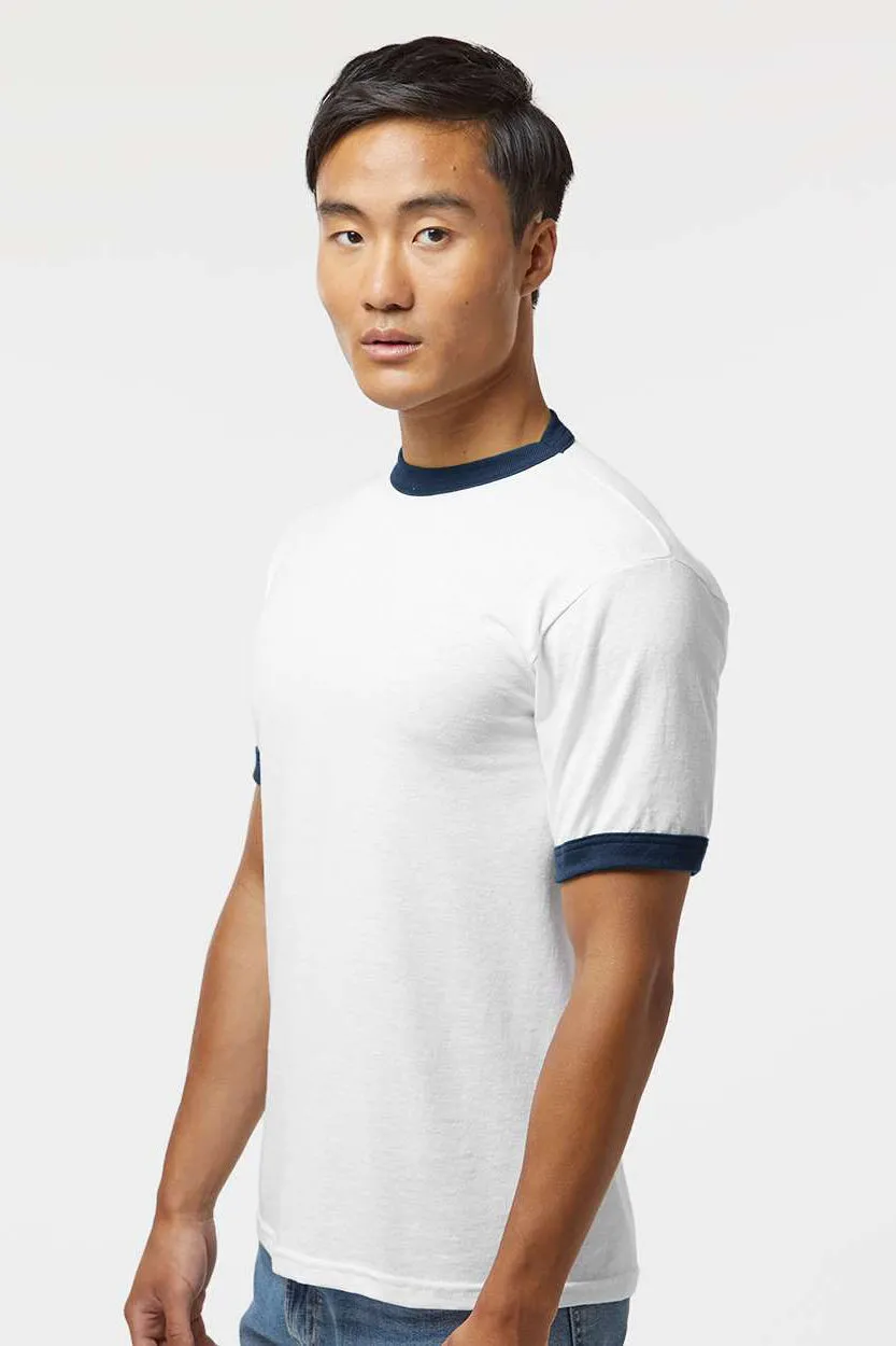 Augusta Sportswear Mens Ringer Short Sleeve Crewneck T-Shirt - White/Navy Blue