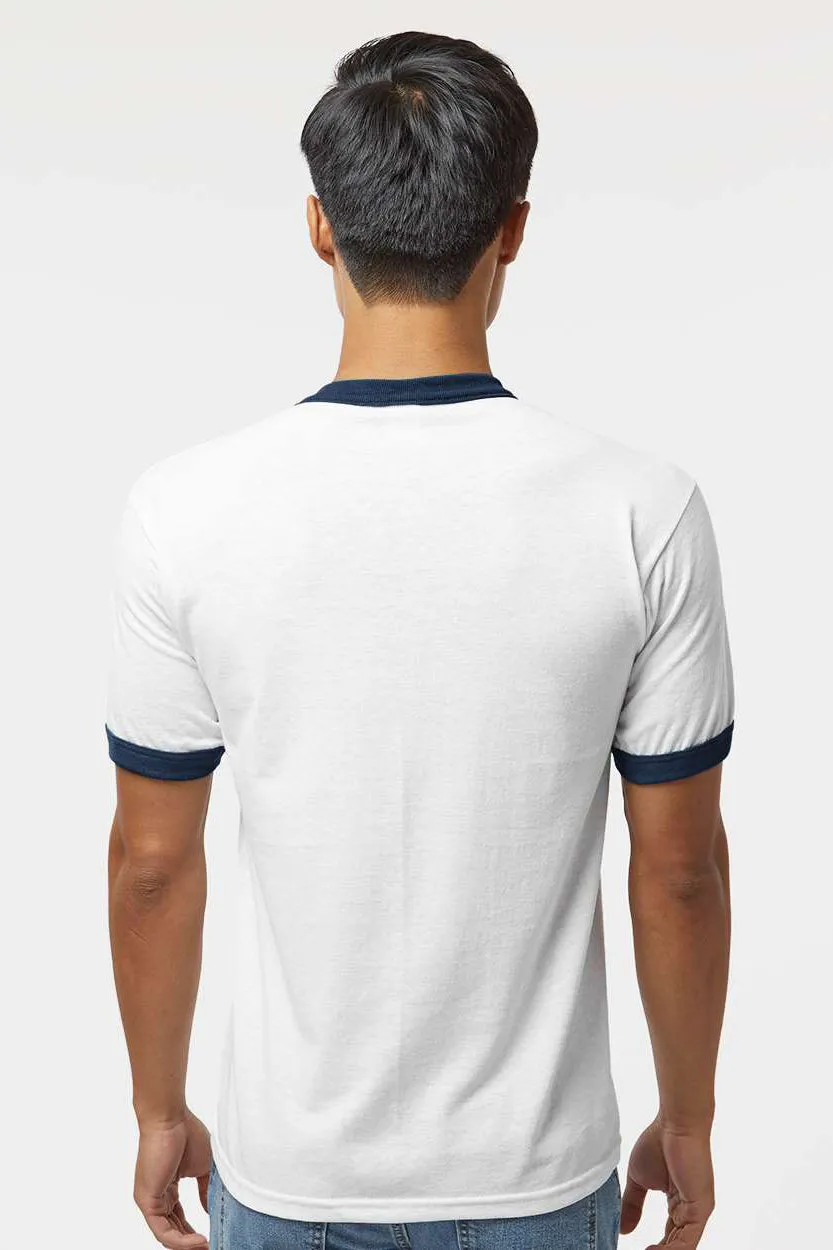Augusta Sportswear Mens Ringer Short Sleeve Crewneck T-Shirt - White/Navy Blue
