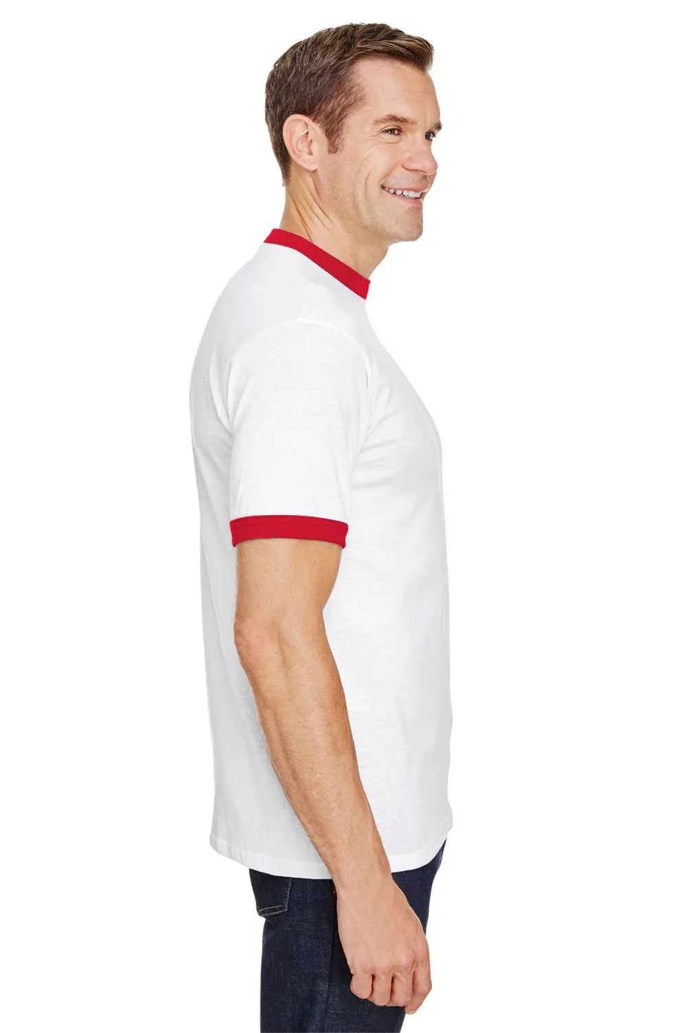 Augusta Sportswear Mens Ringer Short Sleeve Crewneck T-Shirt - White/Red