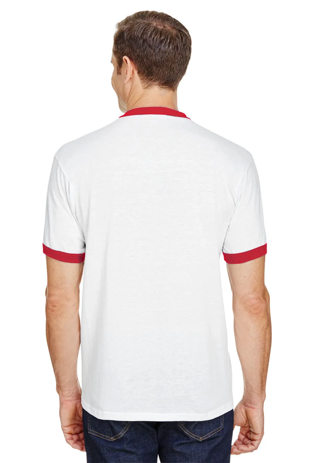 Augusta Sportswear Mens Ringer Short Sleeve Crewneck T-Shirt - White/Red