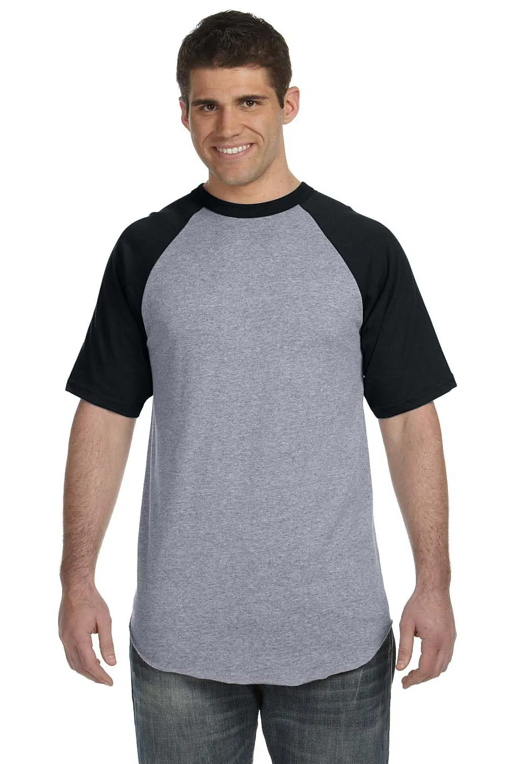 Augusta Sportswear Mens Short Sleeve Crewneck T-Shirt - Heather Grey/Black