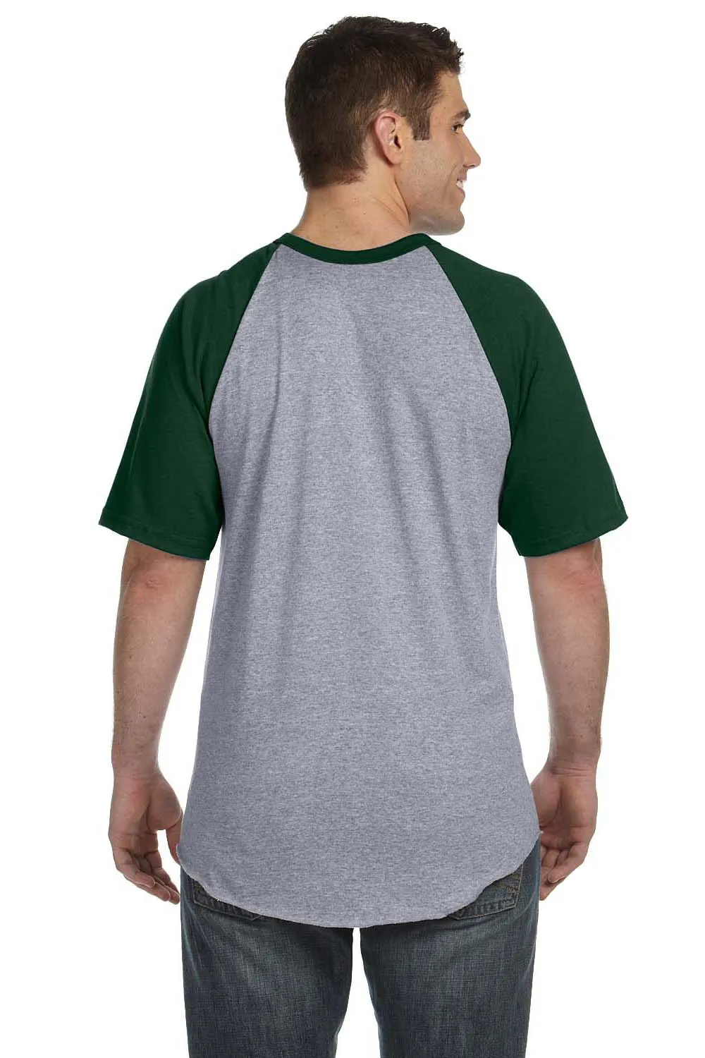 Augusta Sportswear Mens Short Sleeve Crewneck T-Shirt - Heather Grey/Dark Green