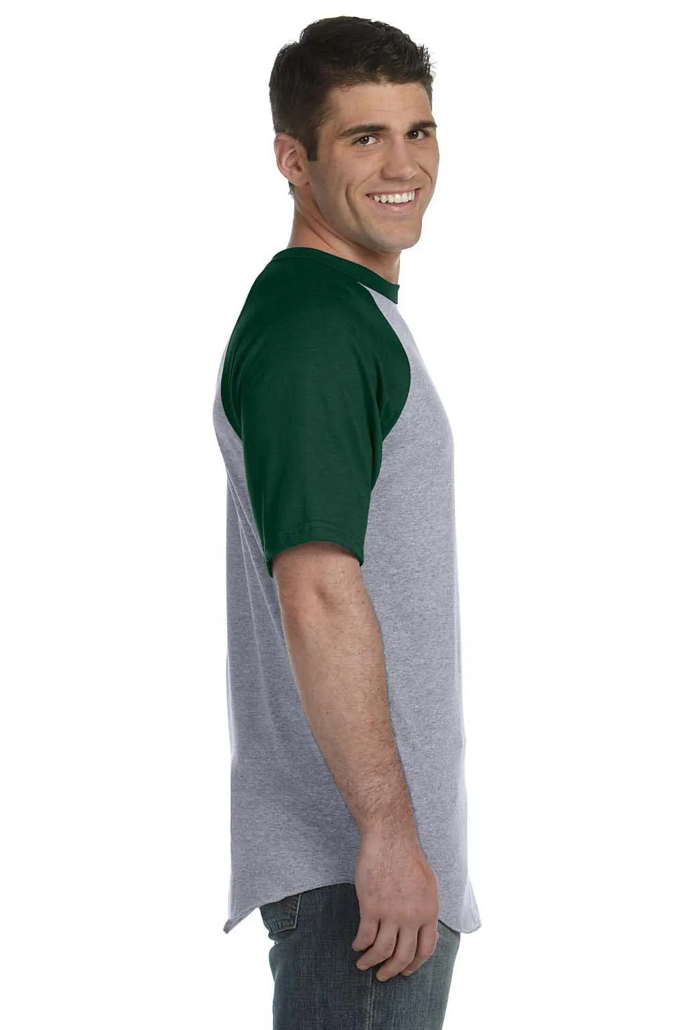Augusta Sportswear Mens Short Sleeve Crewneck T-Shirt - Heather Grey/Dark Green