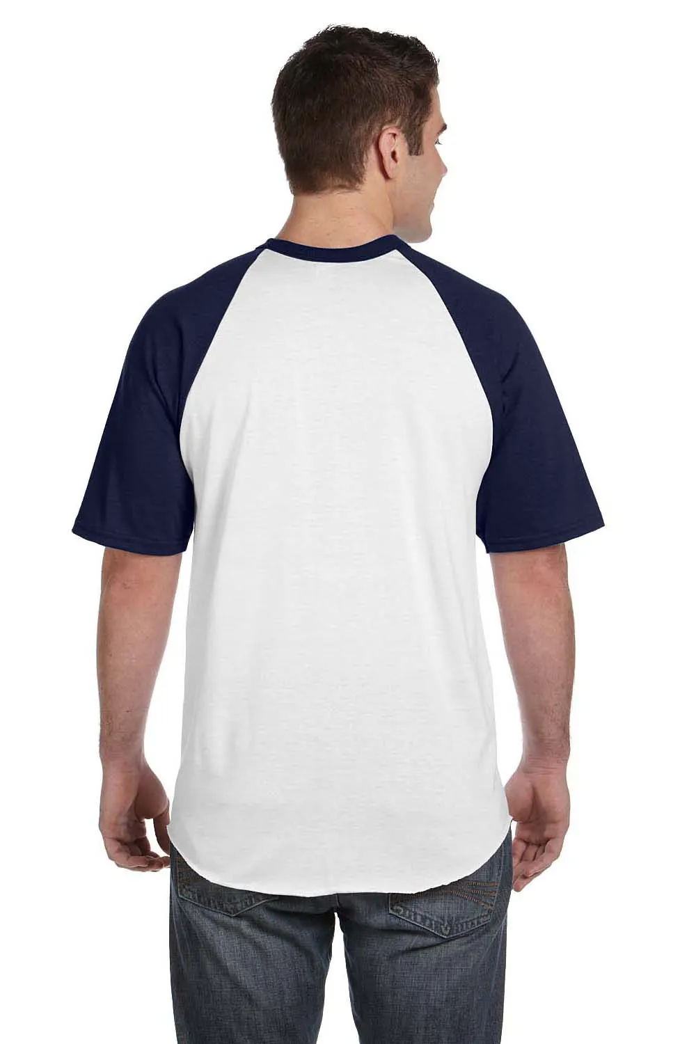 Augusta Sportswear Mens Short Sleeve Crewneck T-Shirt - White/Navy Blue