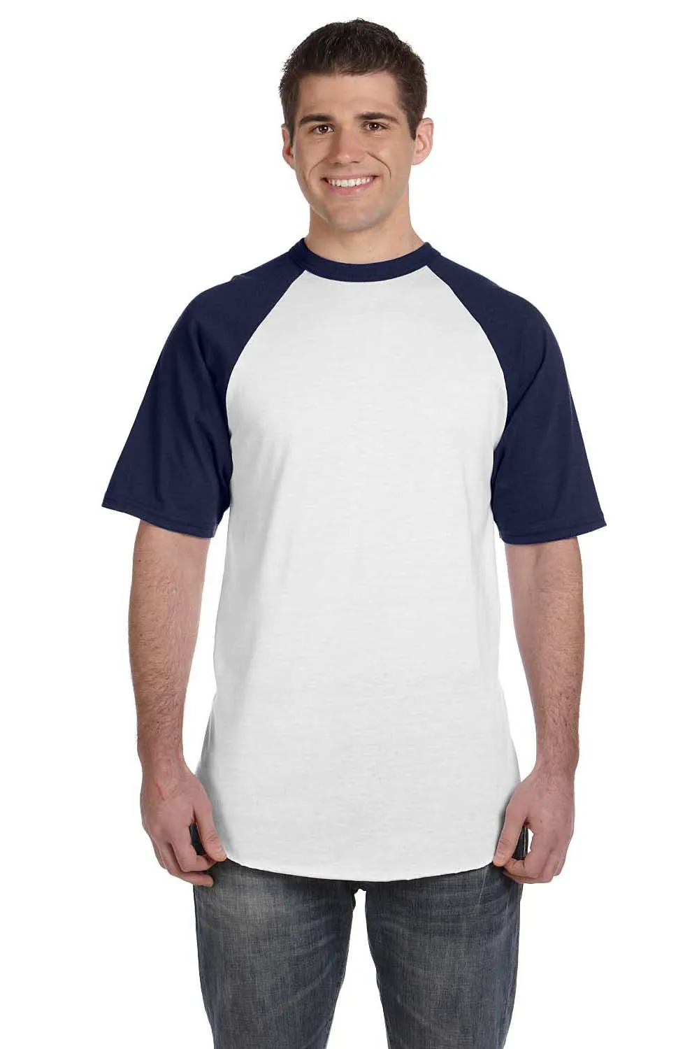 Augusta Sportswear Mens Short Sleeve Crewneck T-Shirt - White/Navy Blue