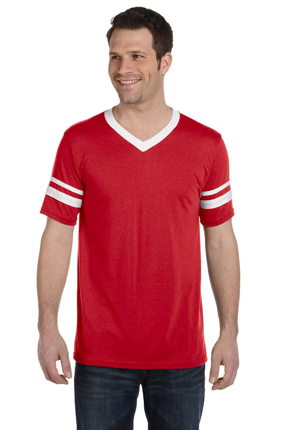 Augusta Sportswear Mens Short Sleeve V-Neck T-Shirt - Red/White