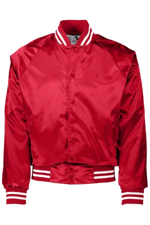 Augusta Sportswear Mens Water Resistant Snap Front Satin Baseball Jacket w/ Striped Trim - Red/White