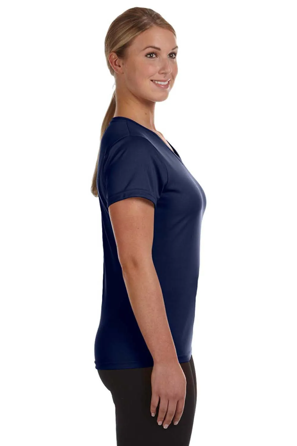 Augusta Sportswear Womens Moisture Wicking Short Sleeve V-Neck T-Shirt - Navy Blue