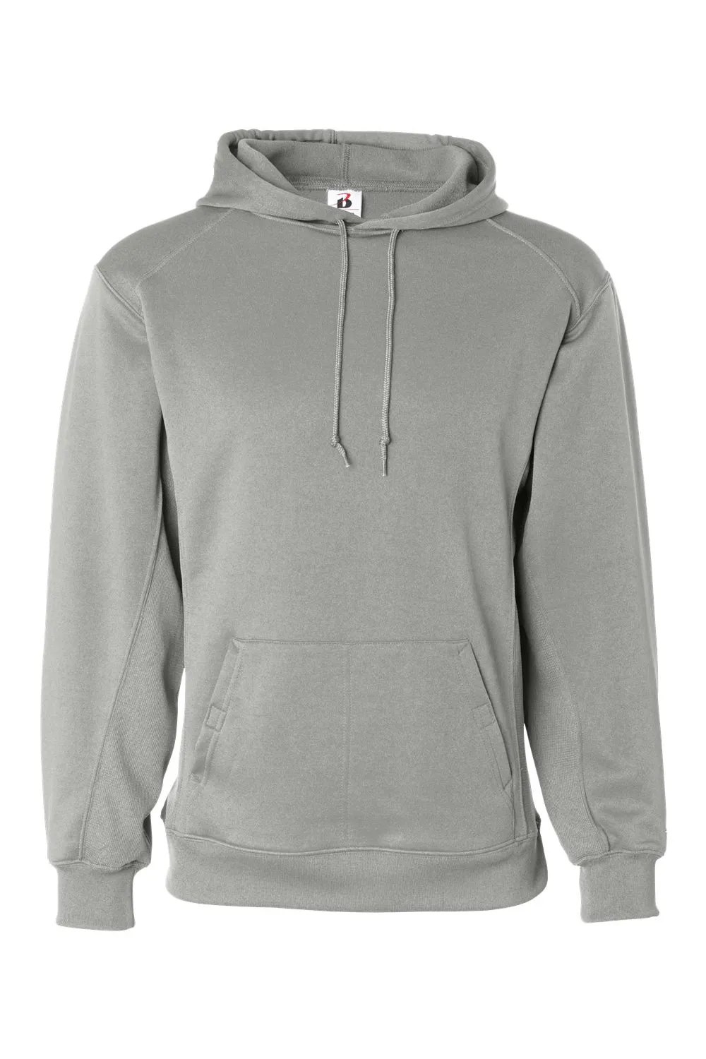 Badger Mens Performance Moisture Wicking Fleece Hooded Sweatshirt Hoodie w/ Pouch Pocket - Silver Grey