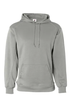 Badger Mens Performance Moisture Wicking Fleece Hooded Sweatshirt Hoodie w/ Pouch Pocket - Silver Grey