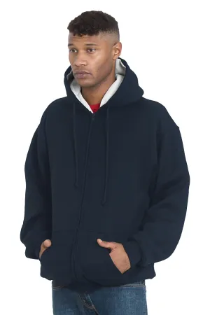 Bayside Mens Thermal Lined Full Zip Hooded Sweatshirt Hoodie w/ Pockets - Navy Blue