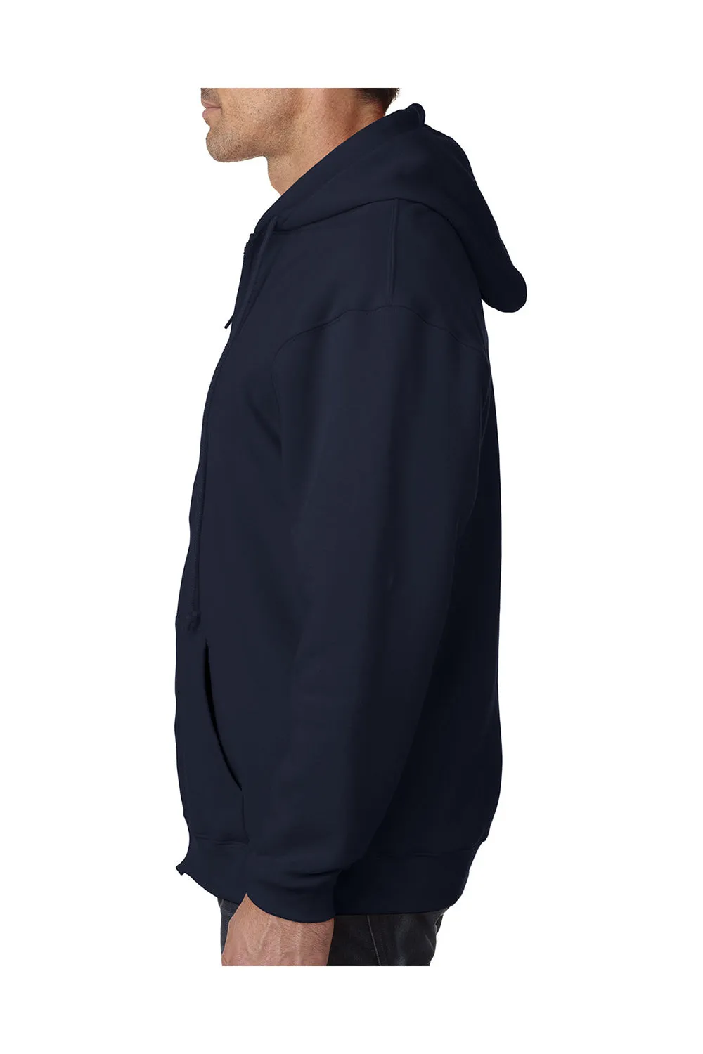 Bayside Mens Thermal Lined Full Zip Hooded Sweatshirt Hoodie w/ Pockets - Navy Blue