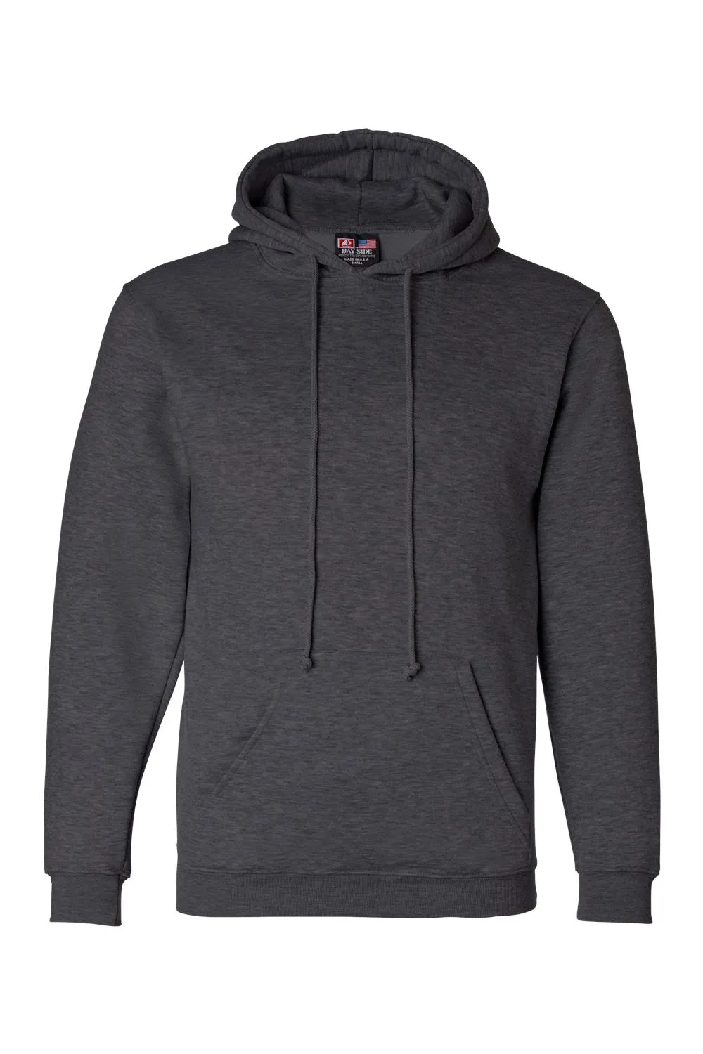 Bayside Mens USA Made Hooded Sweatshirt Hoodie w/ Pouch Pocket - Heather Charcoal Grey