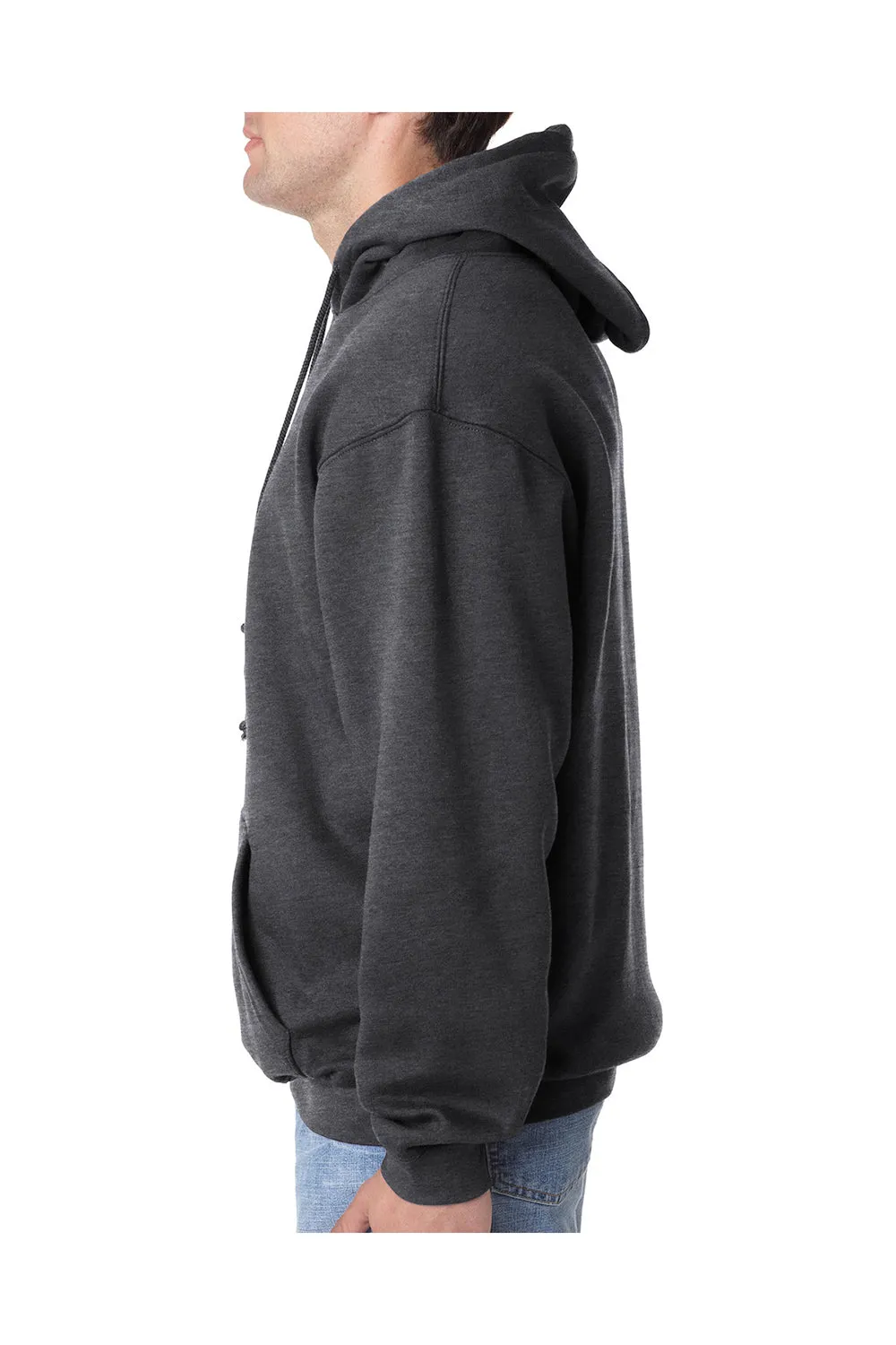 Bayside Mens USA Made Hooded Sweatshirt Hoodie w/ Pouch Pocket - Heather Charcoal Grey