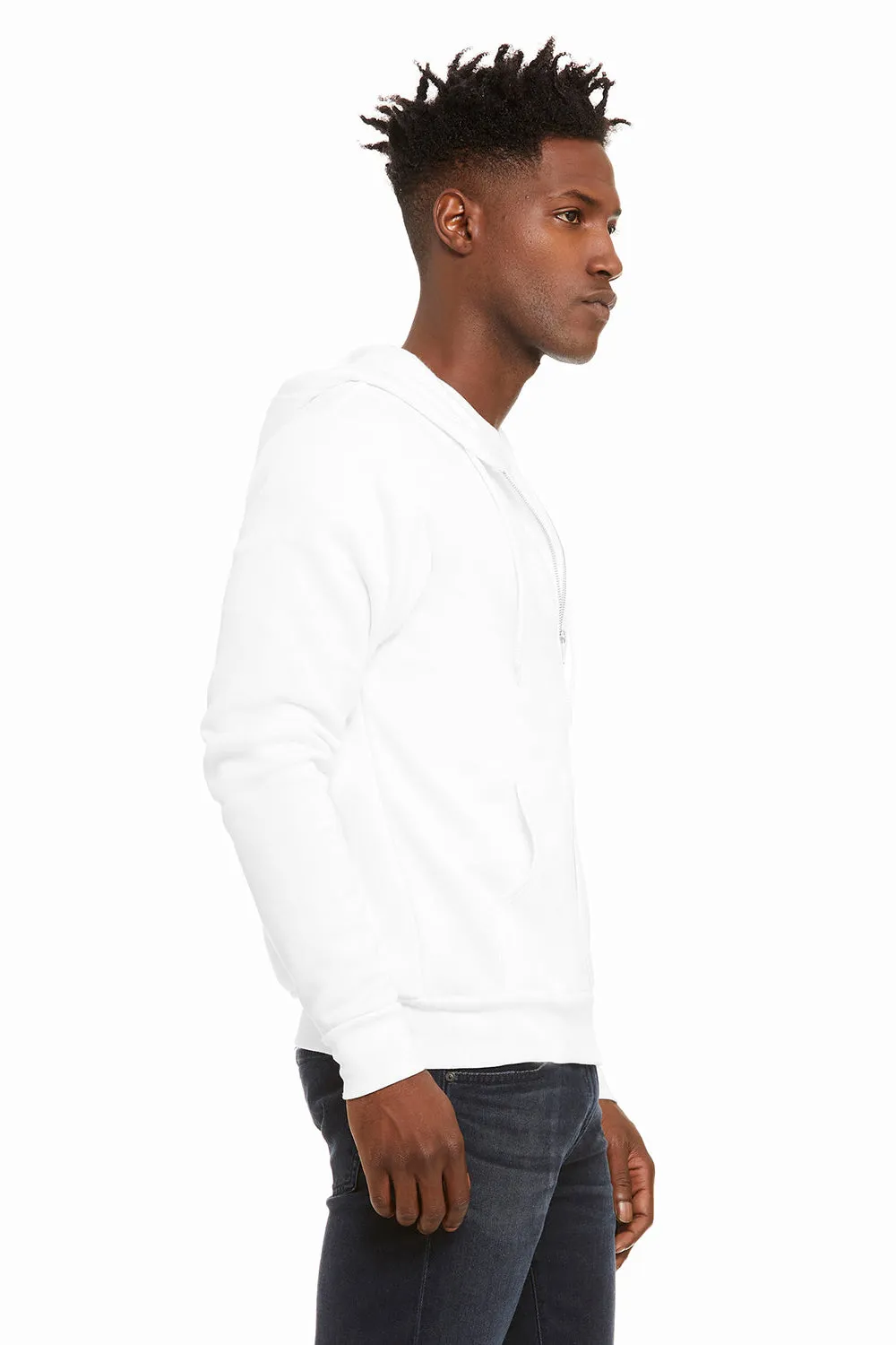 Bella   Canvas Mens Fleece Full Zip Hooded Sweatshirt Hoodie w/ Pockets - DTG White