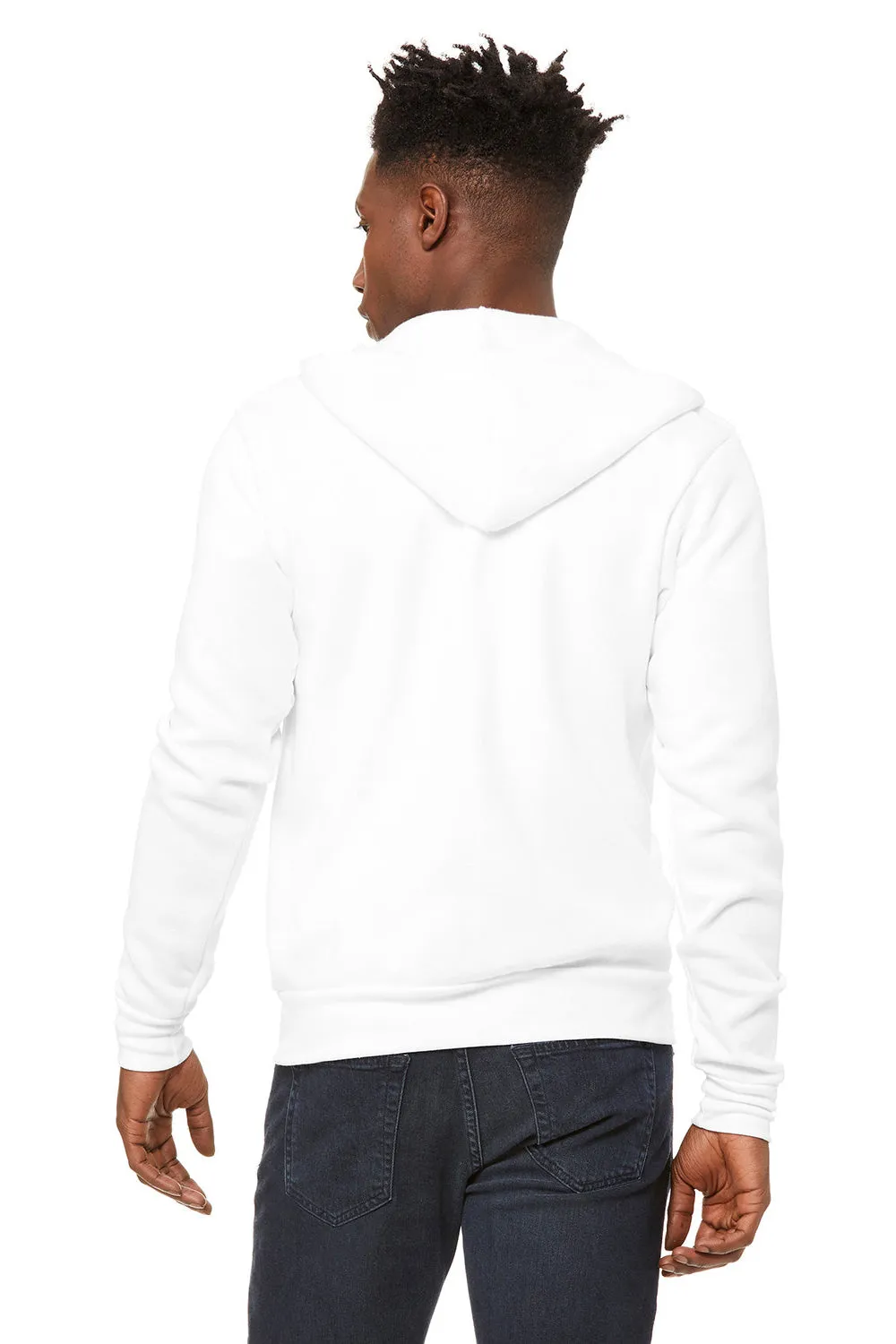 Bella   Canvas Mens Fleece Full Zip Hooded Sweatshirt Hoodie w/ Pockets - DTG White
