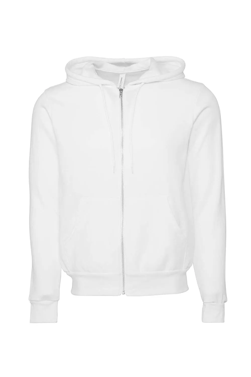 Bella   Canvas Mens Fleece Full Zip Hooded Sweatshirt Hoodie w/ Pockets - DTG White